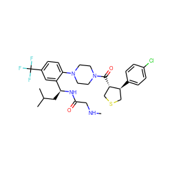 CNCC(=O)N[C@@H](CC(C)C)c1cc(C(F)(F)F)ccc1N1CCN(C(=O)[C@H]2CSC[C@@H]2c2ccc(Cl)cc2)CC1 ZINC000029039288