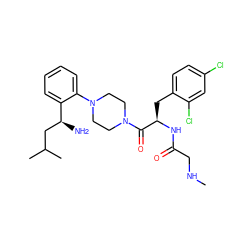 CNCC(=O)N[C@H](Cc1ccc(Cl)cc1Cl)C(=O)N1CCN(c2ccccc2[C@@H](N)CC(C)C)CC1 ZINC000040422033