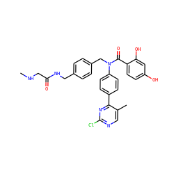 CNCC(=O)NCc1ccc(CN(C(=O)c2ccc(O)cc2O)c2ccc(-c3nc(Cl)ncc3C)cc2)cc1 ZINC000653750430