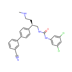 CNCC[C@@H](CNC(=O)Nc1cc(Cl)cc(Cl)c1)c1ccc(-c2cccc(C#N)c2)cc1 ZINC000028118606