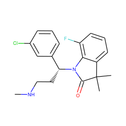 CNCC[C@H](c1cccc(Cl)c1)N1C(=O)C(C)(C)c2cccc(F)c21 ZINC000034986674