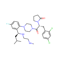 CNCCN[C@@H](CC(C)C)c1cc(F)ccc1N1CCN(C(=O)[C@@H](Cc2ccc(Cl)cc2Cl)N2CCCC2=O)CC1 ZINC000028823902