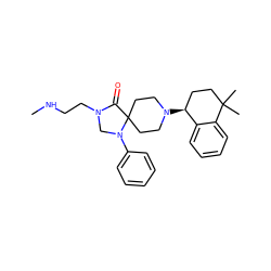 CNCCN1CN(c2ccccc2)C2(CCN([C@H]3CCC(C)(C)c4ccccc43)CC2)C1=O ZINC000040901117