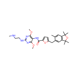 CNCCNc1nc(OC)c(NC(=O)c2ccc(Cc3cc4c(cc3C)C(C)(C)OC4(C)C)o2)c(OC)n1 ZINC000029060715