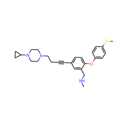 CNCc1cc(C#CCCN2CCN(C3CC3)CC2)ccc1Oc1ccc(SC)cc1 ZINC000028825157