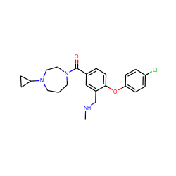 CNCc1cc(C(=O)N2CCCN(C3CC3)CC2)ccc1Oc1ccc(Cl)cc1 ZINC000029129205