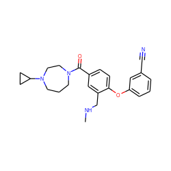 CNCc1cc(C(=O)N2CCCN(C3CC3)CC2)ccc1Oc1cccc(C#N)c1 ZINC000029129855