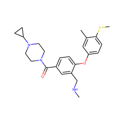 CNCc1cc(C(=O)N2CCN(C3CC3)CC2)ccc1Oc1ccc(SC)c(C)c1 ZINC000029131554