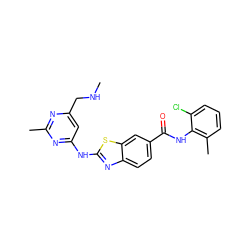 CNCc1cc(Nc2nc3ccc(C(=O)Nc4c(C)cccc4Cl)cc3s2)nc(C)n1 ZINC000013536656