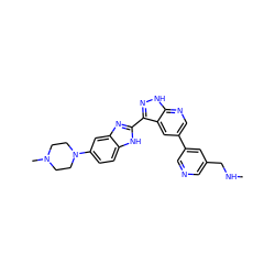 CNCc1cncc(-c2cnc3[nH]nc(-c4nc5cc(N6CCN(C)CC6)ccc5[nH]4)c3c2)c1 ZINC000072177138