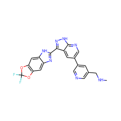 CNCc1cncc(-c2cnc3[nH]nc(-c4nc5cc6c(cc5[nH]4)OC(F)(F)O6)c3c2)c1 ZINC000072176704