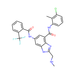 CNCc1nc2c(C(=O)Nc3cccc(Cl)c3C)cc(NC(=O)c3ccccc3C(F)(F)F)cc2[nH]1 ZINC000205656746