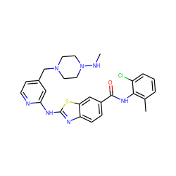 CNN1CCN(Cc2ccnc(Nc3nc4ccc(C(=O)Nc5c(C)cccc5Cl)cc4s3)c2)CC1 ZINC000026577554