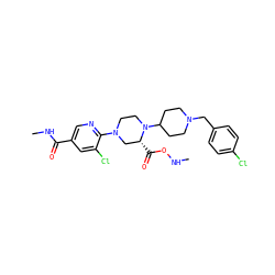 CNOC(=O)[C@@H]1CN(c2ncc(C(=O)NC)cc2Cl)CCN1C1CCN(Cc2ccc(Cl)cc2)CC1 ZINC000066073769
