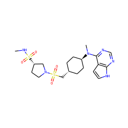 CNS(=O)(=O)[C@H]1CCN(S(=O)(=O)C[C@H]2CC[C@H](N(C)c3ncnc4[nH]ccc34)CC2)C1 ZINC000261157505