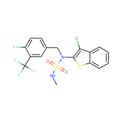 CNS(=O)(=O)N(Cc1ccc(F)c(C(F)(F)F)c1)c1sc2ccccc2c1Cl ZINC000115234496