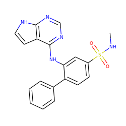 CNS(=O)(=O)c1ccc(-c2ccccc2)c(Nc2ncnc3[nH]ccc23)c1 ZINC000146085908