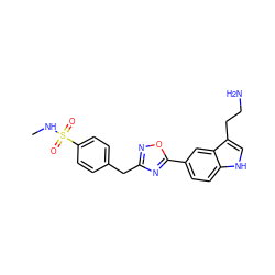 CNS(=O)(=O)c1ccc(Cc2noc(-c3ccc4[nH]cc(CCN)c4c3)n2)cc1 ZINC000000599303