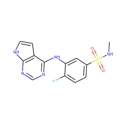 CNS(=O)(=O)c1ccc(F)c(Nc2ncnc3[nH]ccc23)c1 ZINC000146043444