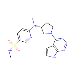 CNS(=O)(=O)c1ccc(N(C)[C@@H]2CCN(c3ncnc4[nH]ccc34)C2)nc1 ZINC000149058751