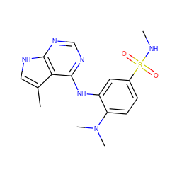 CNS(=O)(=O)c1ccc(N(C)C)c(Nc2ncnc3[nH]cc(C)c23)c1 ZINC000146203578