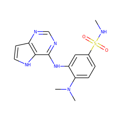 CNS(=O)(=O)c1ccc(N(C)C)c(Nc2ncnc3cc[nH]c23)c1 ZINC000653907641