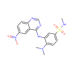 CNS(=O)(=O)c1ccc(N(C)C)c(Nc2ncnc3ccc([N+](=O)[O-])cc23)c1 ZINC000165888798