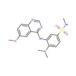 CNS(=O)(=O)c1ccc(N(C)C)c(Nc2ncnc3ccc(OC)cc23)c1 ZINC000117175075