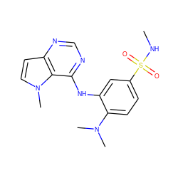 CNS(=O)(=O)c1ccc(N(C)C)c(Nc2ncnc3ccn(C)c23)c1 ZINC000653900939