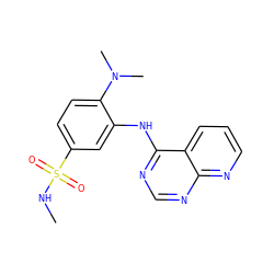 CNS(=O)(=O)c1ccc(N(C)C)c(Nc2ncnc3ncccc23)c1 ZINC001772623177