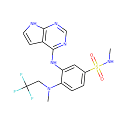 CNS(=O)(=O)c1ccc(N(C)CC(F)(F)F)c(Nc2ncnc3[nH]ccc23)c1 ZINC000199022399