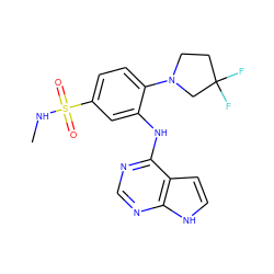 CNS(=O)(=O)c1ccc(N2CCC(F)(F)C2)c(Nc2ncnc3[nH]ccc23)c1 ZINC000146301373