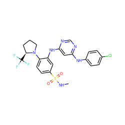 CNS(=O)(=O)c1ccc(N2CCC[C@@H]2C(F)(F)F)c(Nc2cc(Nc3ccc(Cl)cc3)ncn2)c1 ZINC000204186274