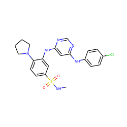 CNS(=O)(=O)c1ccc(N2CCCC2)c(Nc2cc(Nc3ccc(Cl)cc3)ncn2)c1 ZINC001772626217