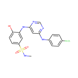 CNS(=O)(=O)c1ccc(O)c(Nc2cc(Nc3ccc(Cl)cc3)ncn2)c1 ZINC000204186244