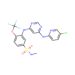 CNS(=O)(=O)c1ccc(OC(F)(F)F)c(Nc2cc(Nc3ccc(Cl)cn3)ncn2)c1 ZINC000204158568