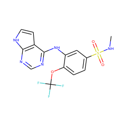 CNS(=O)(=O)c1ccc(OC(F)(F)F)c(Nc2ncnc3[nH]ccc23)c1 ZINC000146127797