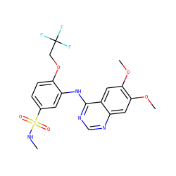 CNS(=O)(=O)c1ccc(OCC(F)(F)F)c(Nc2ncnc3cc(OC)c(OC)cc23)c1 ZINC000143416761