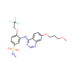 CNS(=O)(=O)c1ccc(OCC(F)(F)F)c(Nc2ncnc3cc(OCCCOC)ccc23)c1 ZINC000165969273