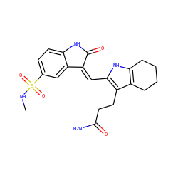 CNS(=O)(=O)c1ccc2c(c1)/C(=C/c1[nH]c3c(c1CCC(N)=O)CCCC3)C(=O)N2 ZINC000013588481