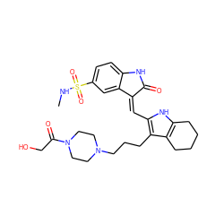 CNS(=O)(=O)c1ccc2c(c1)/C(=C/c1[nH]c3c(c1CCCN1CCN(C(=O)CO)CC1)CCCC3)C(=O)N2 ZINC000029549115