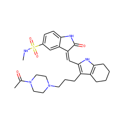 CNS(=O)(=O)c1ccc2c(c1)/C(=C/c1[nH]c3c(c1CCCN1CCN(C(C)=O)CC1)CCCC3)C(=O)N2 ZINC000013588490