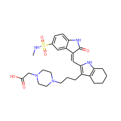 CNS(=O)(=O)c1ccc2c(c1)/C(=C/c1[nH]c3c(c1CCCN1CCN(CC(=O)O)CC1)CCCC3)C(=O)N2 ZINC000023310418