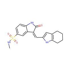 CNS(=O)(=O)c1ccc2c(c1)/C(=C/c1cc3c([nH]1)CCCC3)C(=O)N2 ZINC000013588476