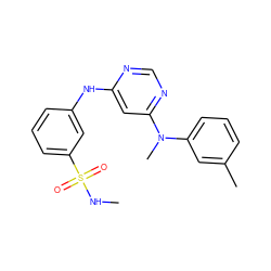 CNS(=O)(=O)c1cccc(Nc2cc(N(C)c3cccc(C)c3)ncn2)c1 ZINC001772646172