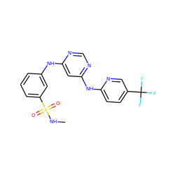 CNS(=O)(=O)c1cccc(Nc2cc(Nc3ccc(C(F)(F)F)cn3)ncn2)c1 ZINC000118545858