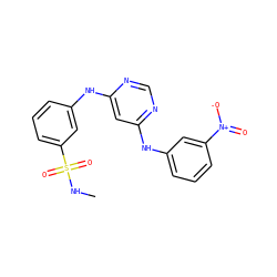 CNS(=O)(=O)c1cccc(Nc2cc(Nc3cccc([N+](=O)[O-])c3)ncn2)c1 ZINC000118529705