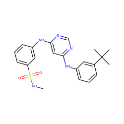 CNS(=O)(=O)c1cccc(Nc2cc(Nc3cccc(C(C)(C)C)c3)ncn2)c1 ZINC000204185894