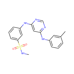 CNS(=O)(=O)c1cccc(Nc2cc(Nc3cccc(C)c3)ncn2)c1 ZINC000198437491