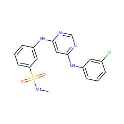 CNS(=O)(=O)c1cccc(Nc2cc(Nc3cccc(Cl)c3)ncn2)c1 ZINC000198437511